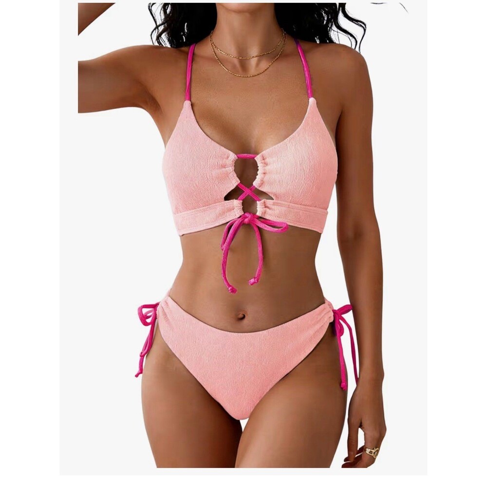 B2prity Tie Bikini Top Set Sexy Push Up 2 Piece Swimsuit Color Block Bathing